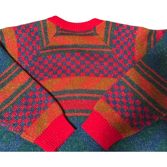 Vintage 1980's Italian Mohair Wool Bright Colored Geometric Long Sleeve Sweater - Picture 13 of 15